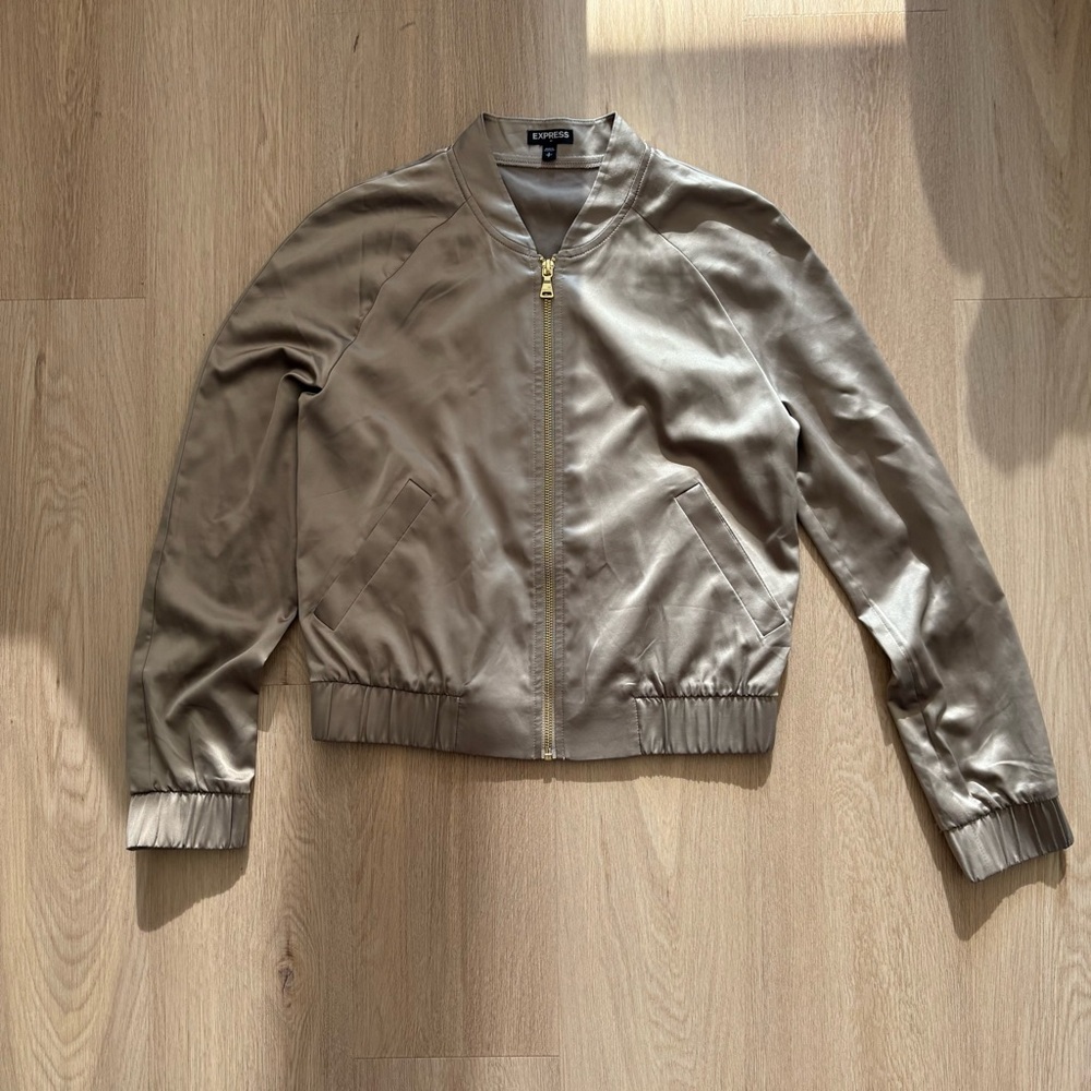 Excellent condition Express size S copper-ish/light gold satin bomber jacket